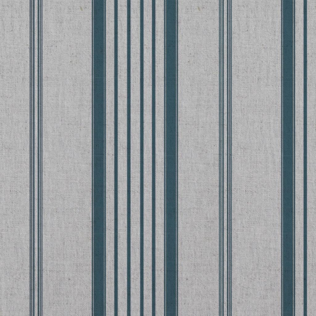 Blue Striped Linen Curtain Fabric - Freja Blue Stone - Natural base fabric.