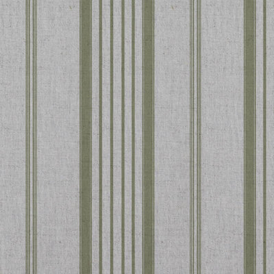 Green Striped Linen Curtain Fabric - Freja Olive - Natural base fabric.