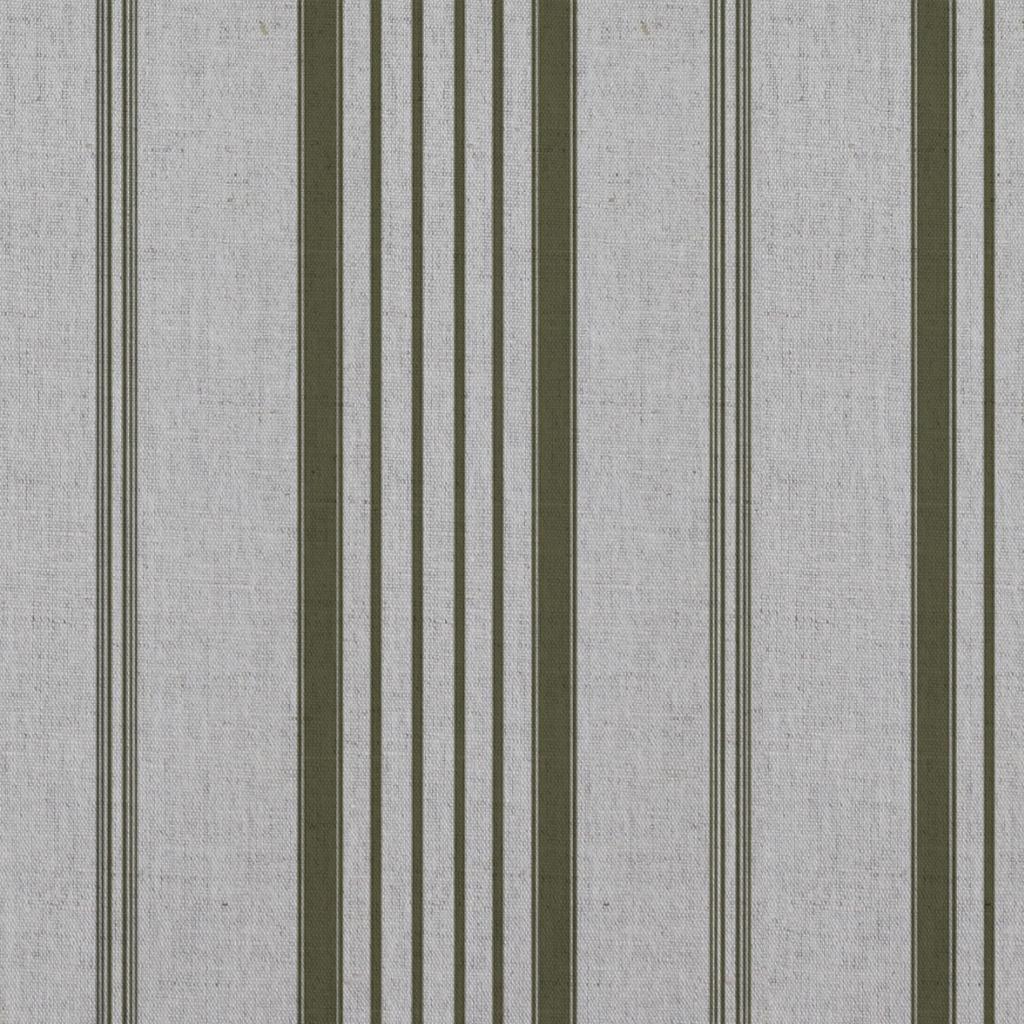 Green Striped Linen Curtain Fabric - Freja Seaweed - Natural base fabric.