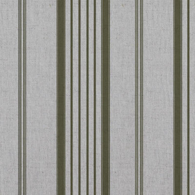 Green Striped Linen Curtain Fabric - Freja Seaweed - Natural base fabric.