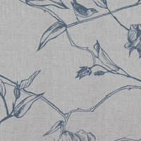 Blue Floral Linen Curtain Fabric - Gardenia Denim - Natural base fabric.