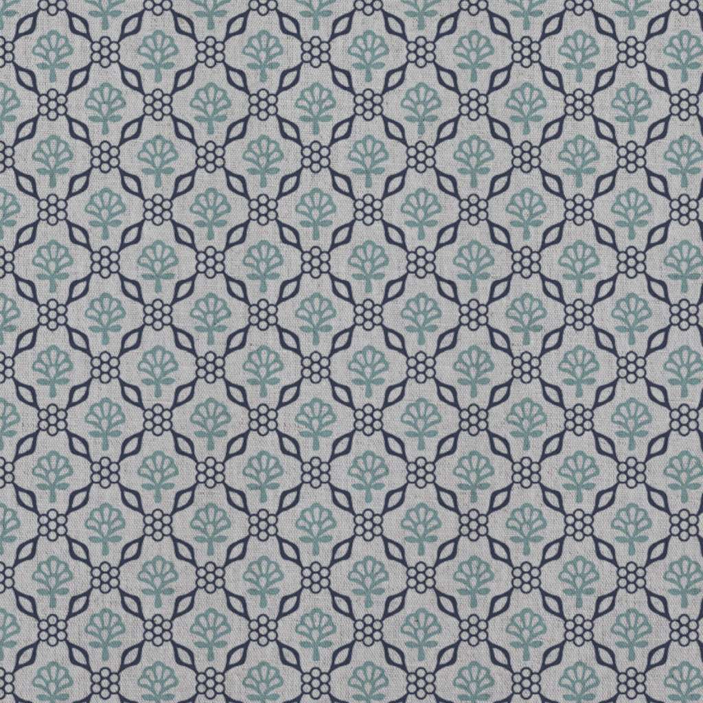 Blue Floral Linen Curtain Fabric - Hilla Blues - Natural base fabric.