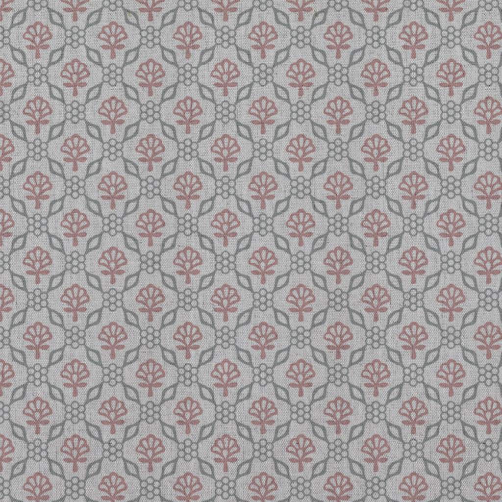 Pink Floral Linen Curtain Fabric - Hilla Pink Greige - Natural base fabric.