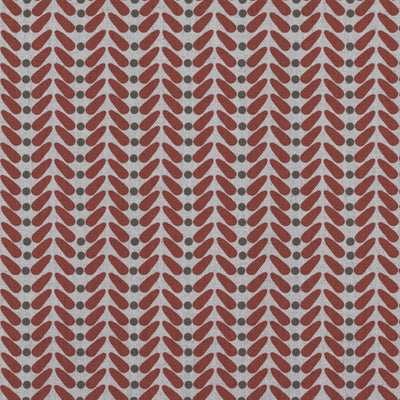 Red Patterned Linen Curtain Fabric - Hulda Crimson Red - Natural base fabric.