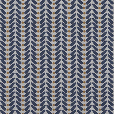 Blue / Orange Patterned Linen Curtain Fabric - Hulda Deep Blue Ochre - Natural base fabric.