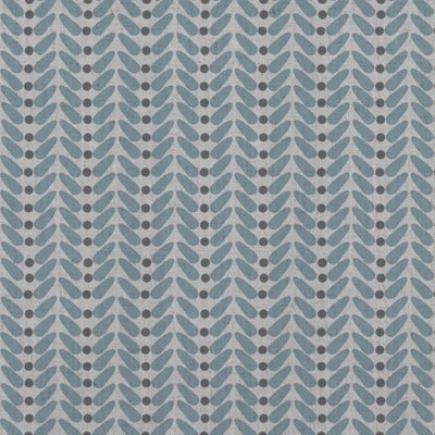 Blue Patterned Linen Curtain Fabric - Hulda Sky - Natural base fabric.