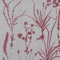 Red Floral Linen Curtain Fabric - Iida Cherry - Natural base fabric.