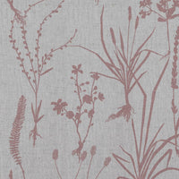 Pink Floral Linen Curtain Fabric - Iida Dusty Pink - Natural base fabric.