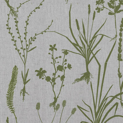 Green Floral Linen Curtain Fabric - Iida Leaf - Natural base fabric.