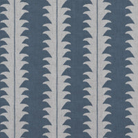 Blue Patterned Linen Curtain Fabric - Leona Denim - Natural base fabric.