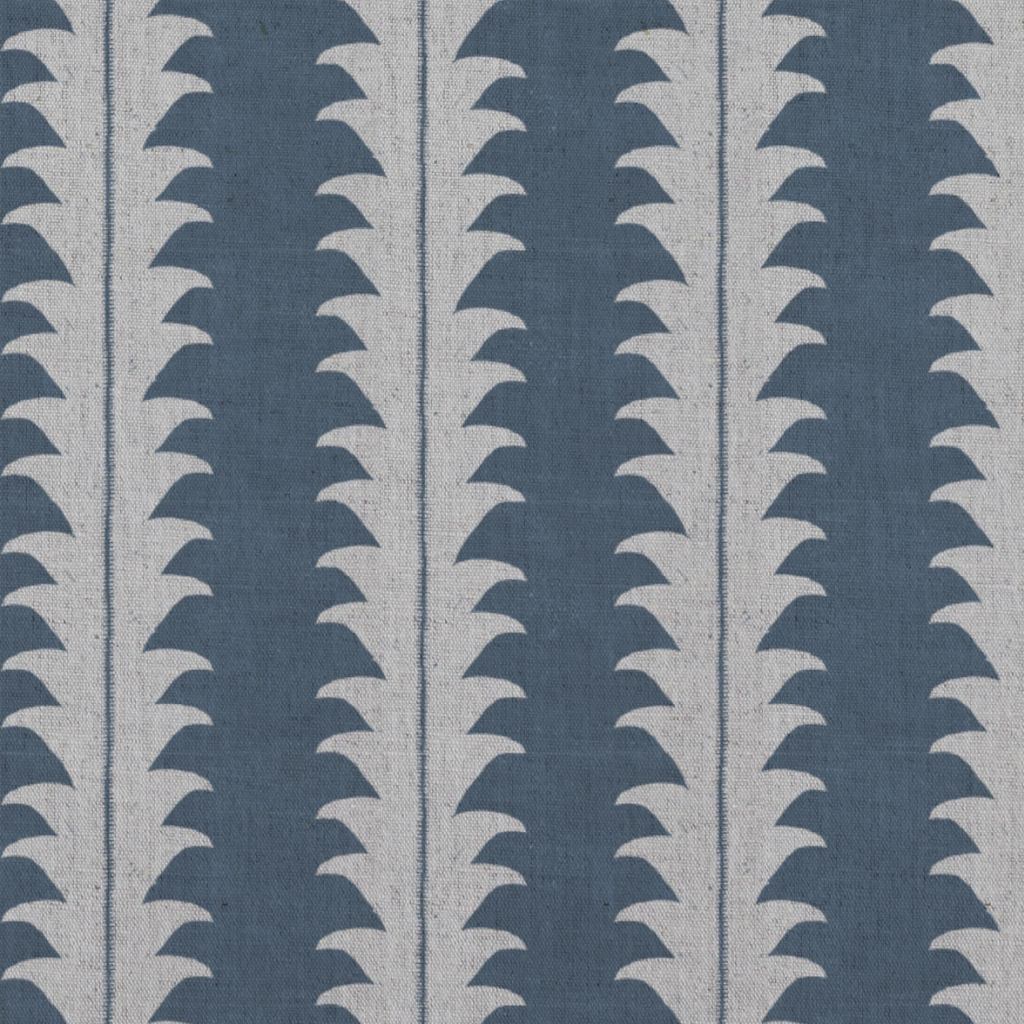 Blue Patterned Linen Curtain Fabric - Leona Denim - Natural base fabric.
