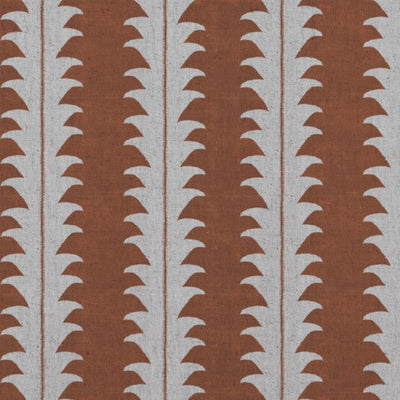 Orange Patterned Linen Curtain Fabric - Leona Terracotta - Natural base fabric.
