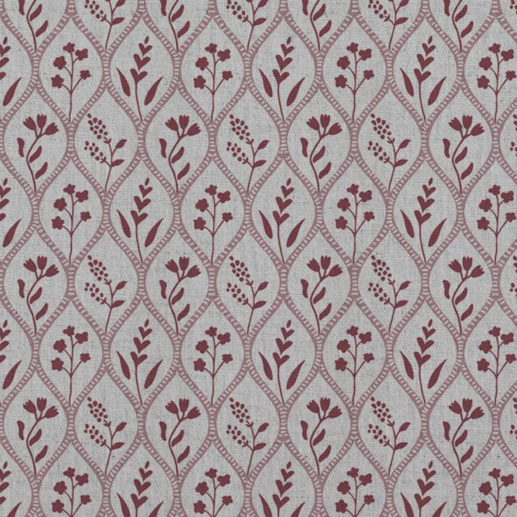 Red / Pink Floral Linen Curtain Fabric - Miny Pink Wine-INV - Natural base fabric.