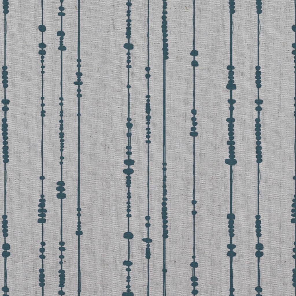 Blue Patterned Linen Curtain Fabric - Pearls Blue Stone - Natural base fabric.