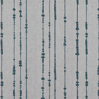 Blue Patterned Linen Curtain Fabric - Pearls Blue Stone - Natural base fabric.