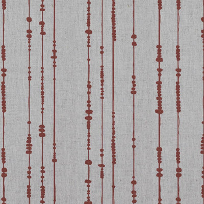 Red Patterned Linen Curtain Fabric - Pearls Crimson Red - Natural base fabric.