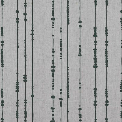 Green Patterned Linen Curtain Fabric - Pearls Dark Pine - Natural base fabric.