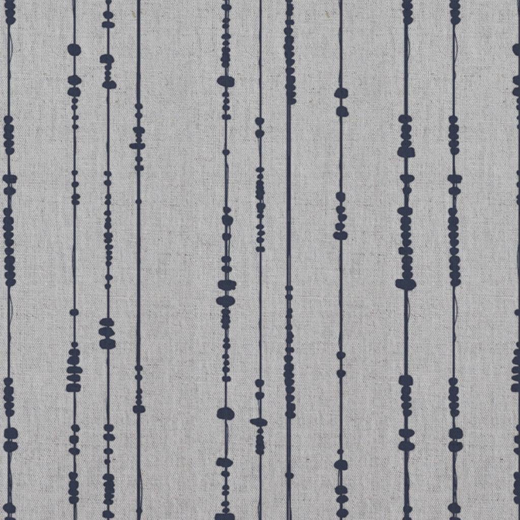 Blue Patterned Linen Curtain Fabric - Pearls Deep Blue - Natural base fabric.