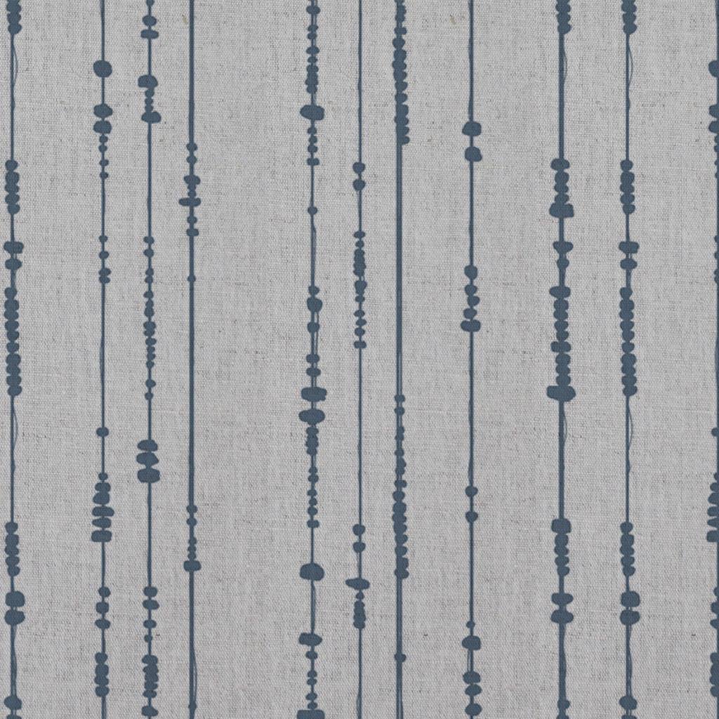 Blue Patterned Linen Curtain Fabric - Pearls Denim - Natural base fabric.