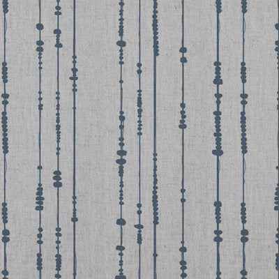 Blue Patterned Linen Curtain Fabric - Pearls Denim - Natural base fabric.