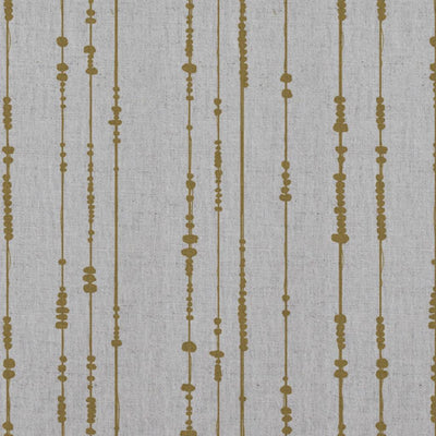 Yellow Patterned Linen Curtain Fabric - Pearls Gold Rod - Natural base fabric.