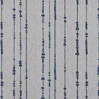 Blue Patterned Linen Curtain Fabric - Pearls Night Blue - Natural base fabric.