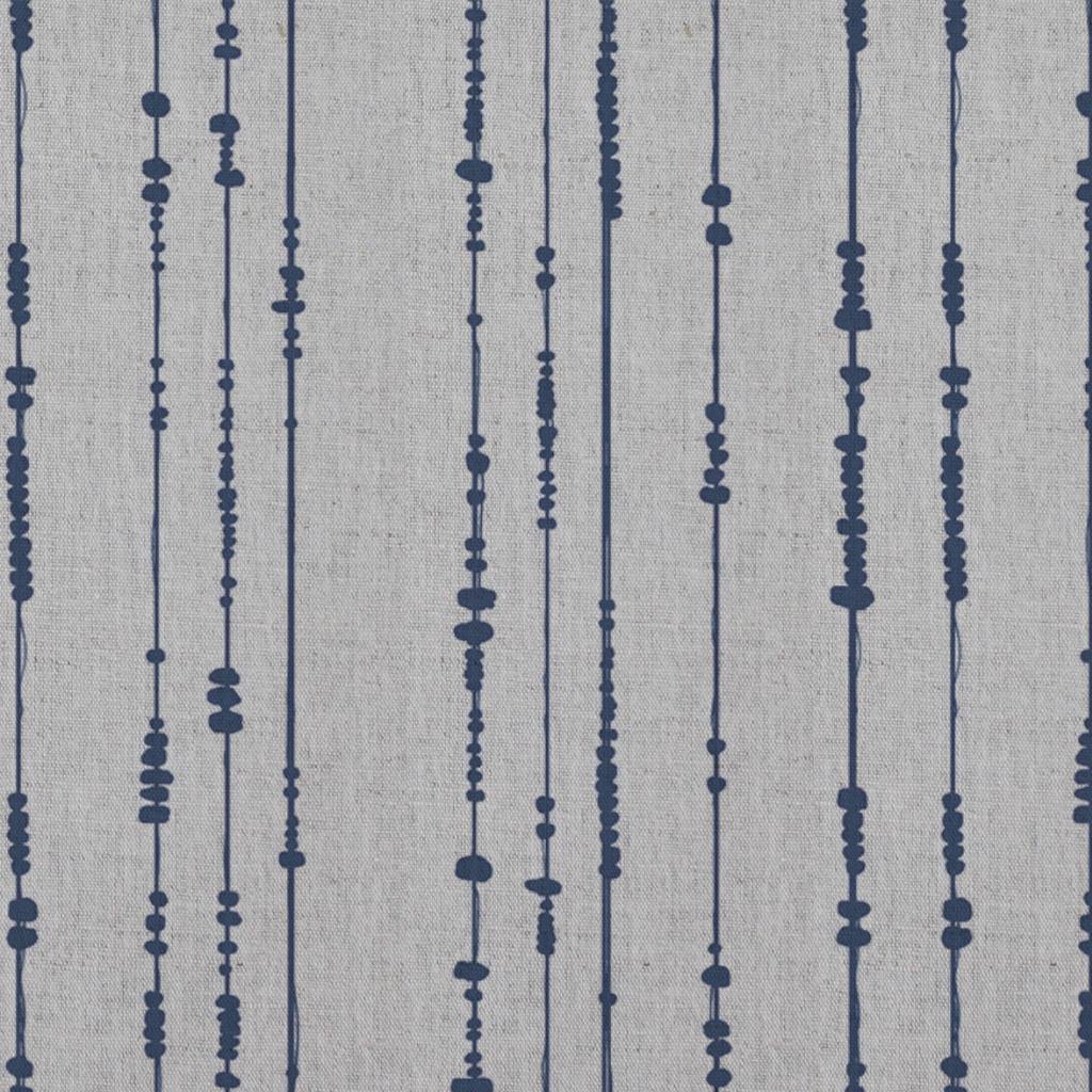 Blue Patterned Linen Curtain Fabric - Pearls Night Blue - Natural base fabric.