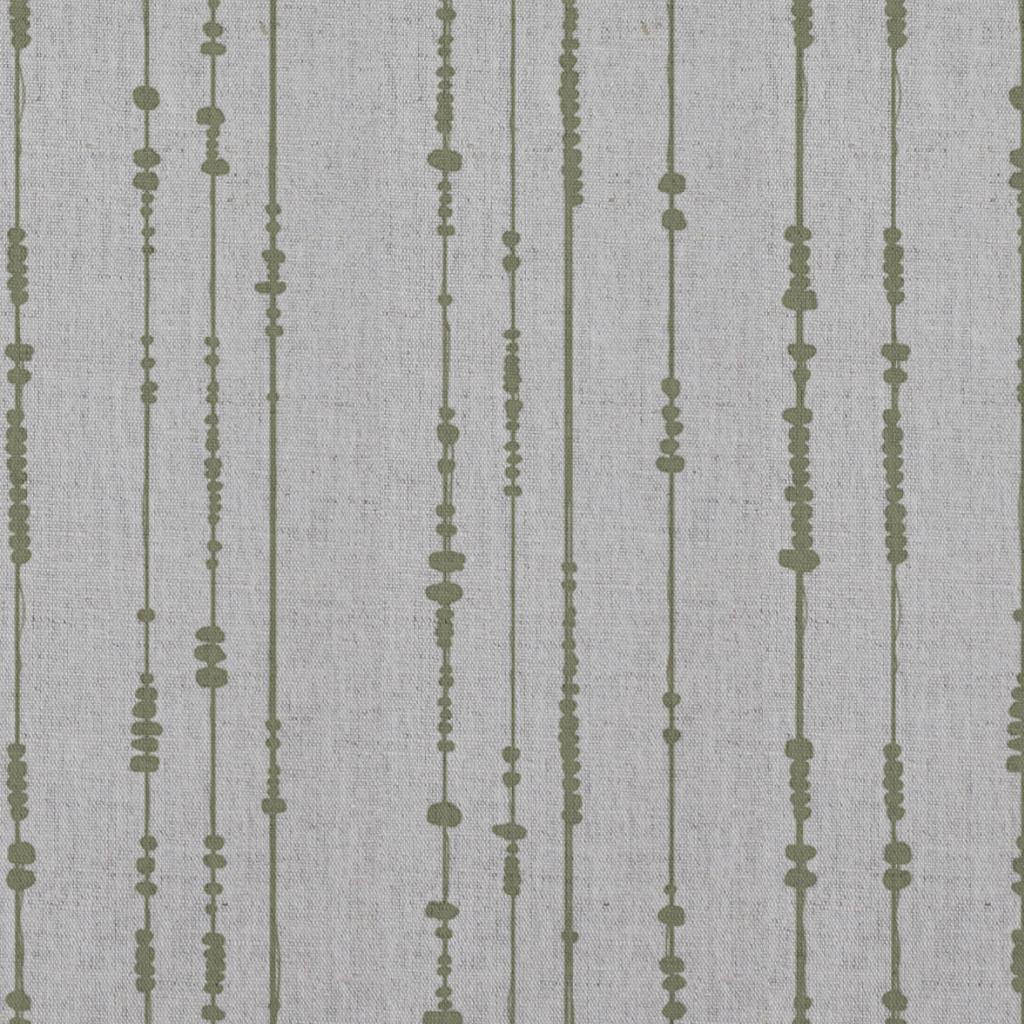 Green Patterned Linen Curtain Fabric - Pearls Olive - Natural base fabric.