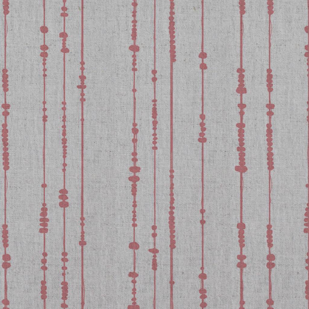 Pink Patterned Linen Curtain Fabric - Pearls Sweetpea - Natural base fabric.