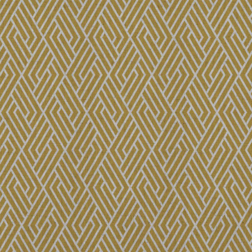 Yellow Patterned Linen Curtain Fabric - Vera Mustard - Natural base fabric.