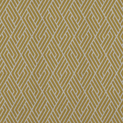 Yellow Patterned Linen Curtain Fabric - Vera Mustard - Natural base fabric.