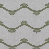 Green Abstract Linen Curtain Fabric - Nelani Khaki - Natural base fabric.