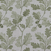 Green Botanical Linen Curtain Fabric - Olini Khaki - Natural base fabric.