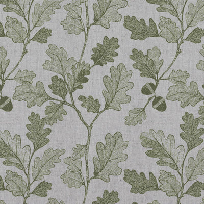 Green Botanical Linen Curtain Fabric - Olini Khaki - Natural base fabric.