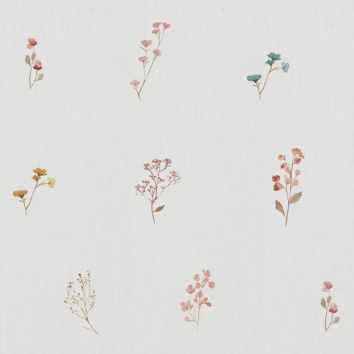 Multi-Coloured Floral Linen Curtain Fabric - Bridget-WHT - White base fabric.