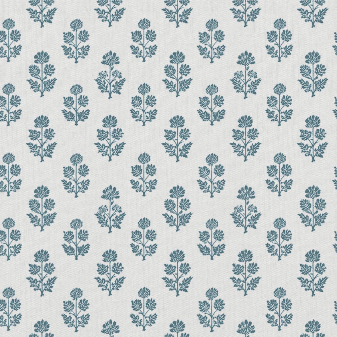 Blue Floral Linen Curtain Fabric - Doris Paris Blue-WHT - White base fabric.