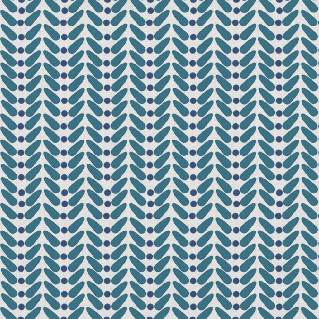 Hilda Night Blue - White Linen fabric printed with Blue
