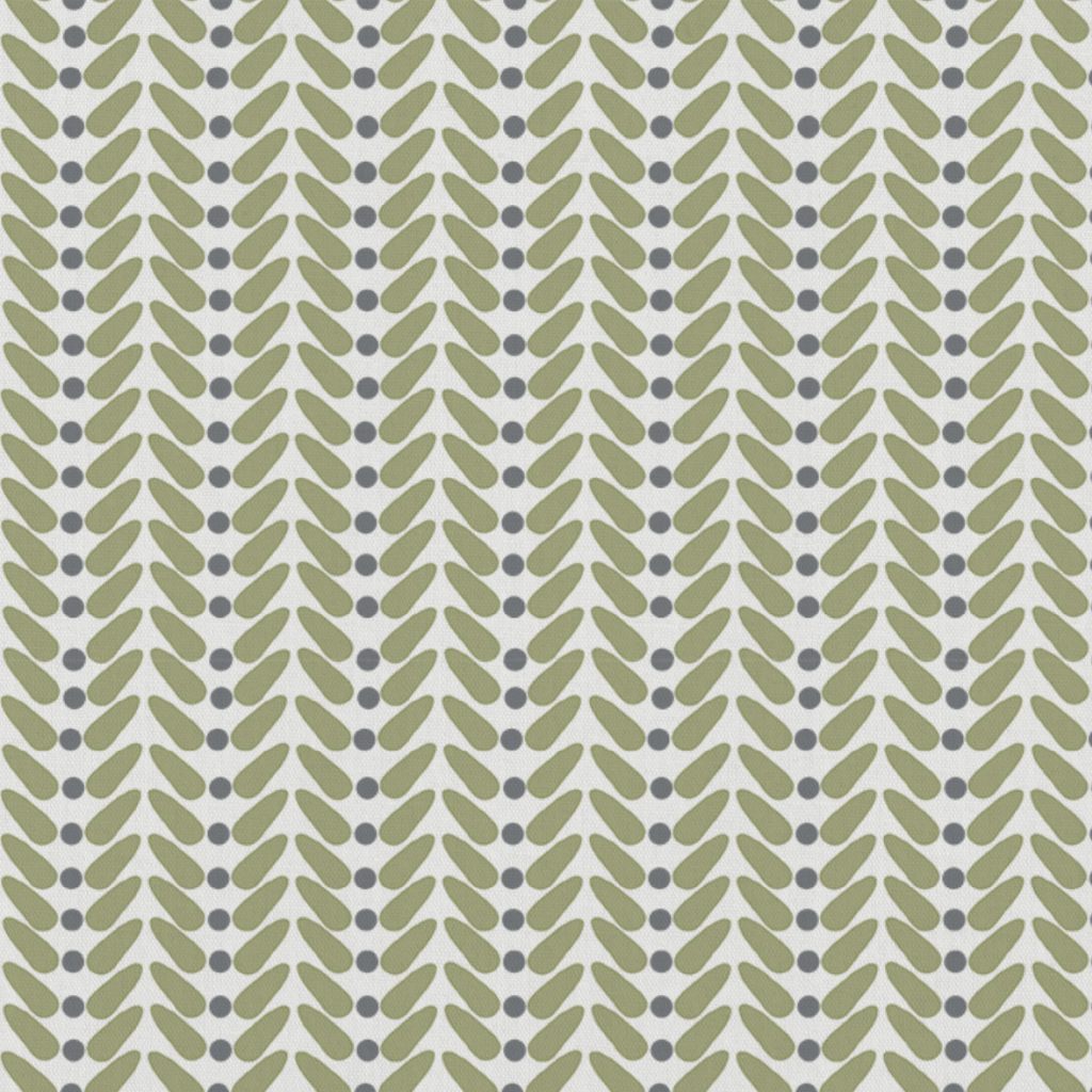 Hilda Olive - White curtain fabric printed with Green and Grey