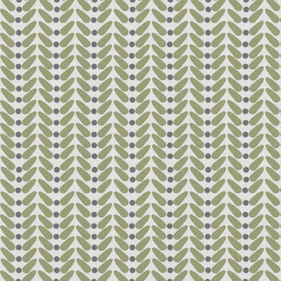 Hilda Olive - White curtain fabric printed with Green and Grey