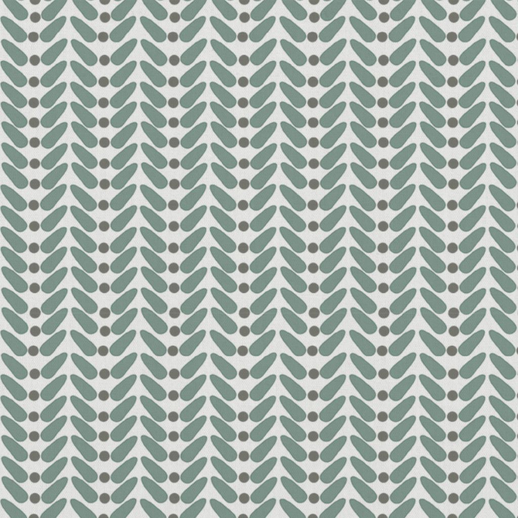 Hilda Sage - White Linen fabric printed with Green and Taupe
