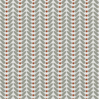 Hilda Terracotta - White Linen fabric printed with Taupe and Orange