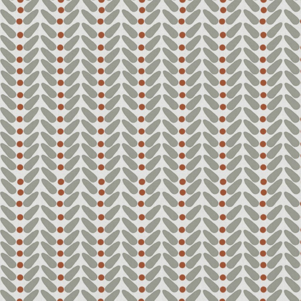 Hilda Terracotta - White Linen fabric printed with Taupe and Orange