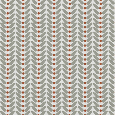 Hilda Terracotta - White Linen fabric printed with Taupe and Orange