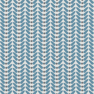 Hilda True Blue - White curtain fabric printed with Blue and Grey