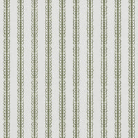Green Striped Linen Curtain Fabric - Kamillah Moss-WHT - White base fabric.