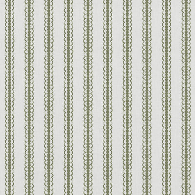 Green Striped Linen Curtain Fabric - Kamillah Moss-WHT - White base fabric.