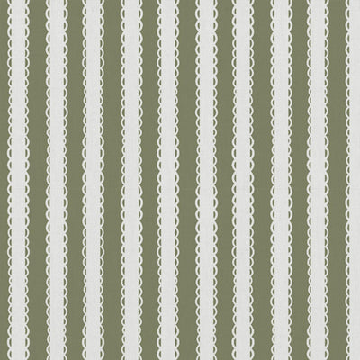 Green Striped Linen Curtain Fabric - Lisabella Moss-WHT - White base fabric.