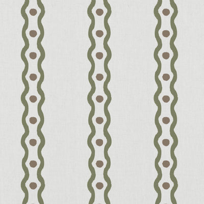 Green Abstract Striped Linen Curtain Fabric - Margarie Moss-WHT - White base fabric.