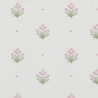 Pink Floral Linen Curtain Fabric - Maryam Pink-WHT - White base fabric.