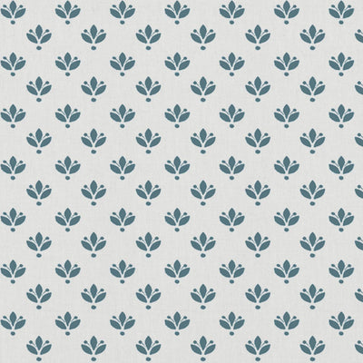 Blue Botanical Linen Curtain Fabric - Olgie Paris Blue-WHT - White base fabric.